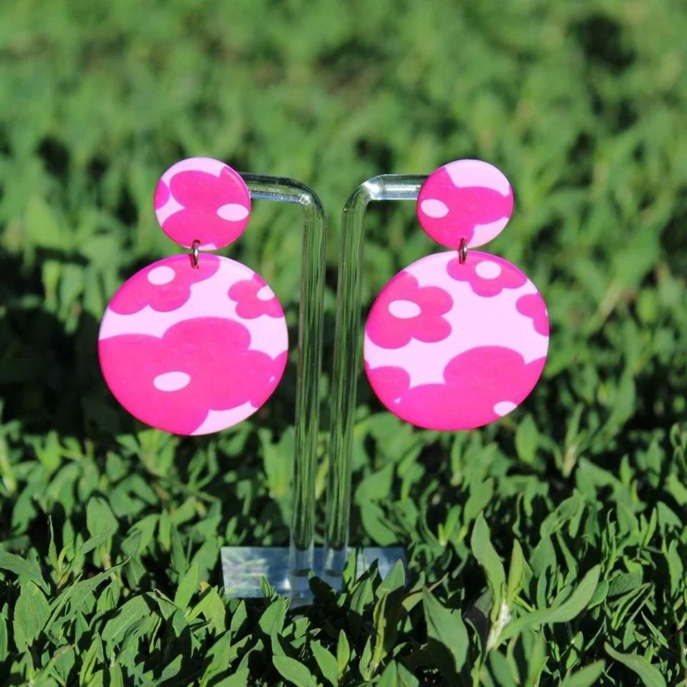 Handmade‎ Y2K Retro Pink Floral Clay Earrings